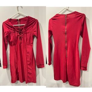 Long Sleep Open Chest Red Dress